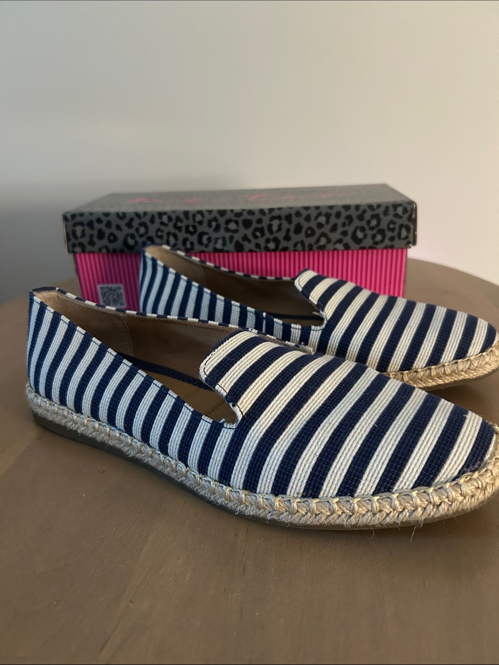 Me Too-Navy and White Striped Espadrille Loafers